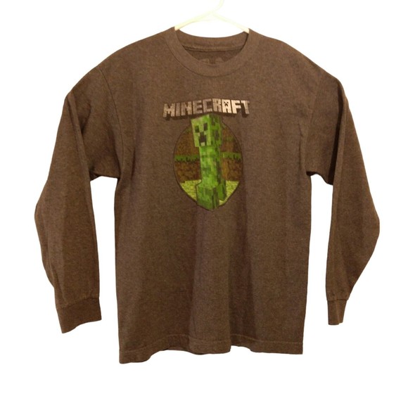 Minecraft tshirt youth boys YXL youth Xlarge gray creaper graphic long sleeve - Picture 1 of 7